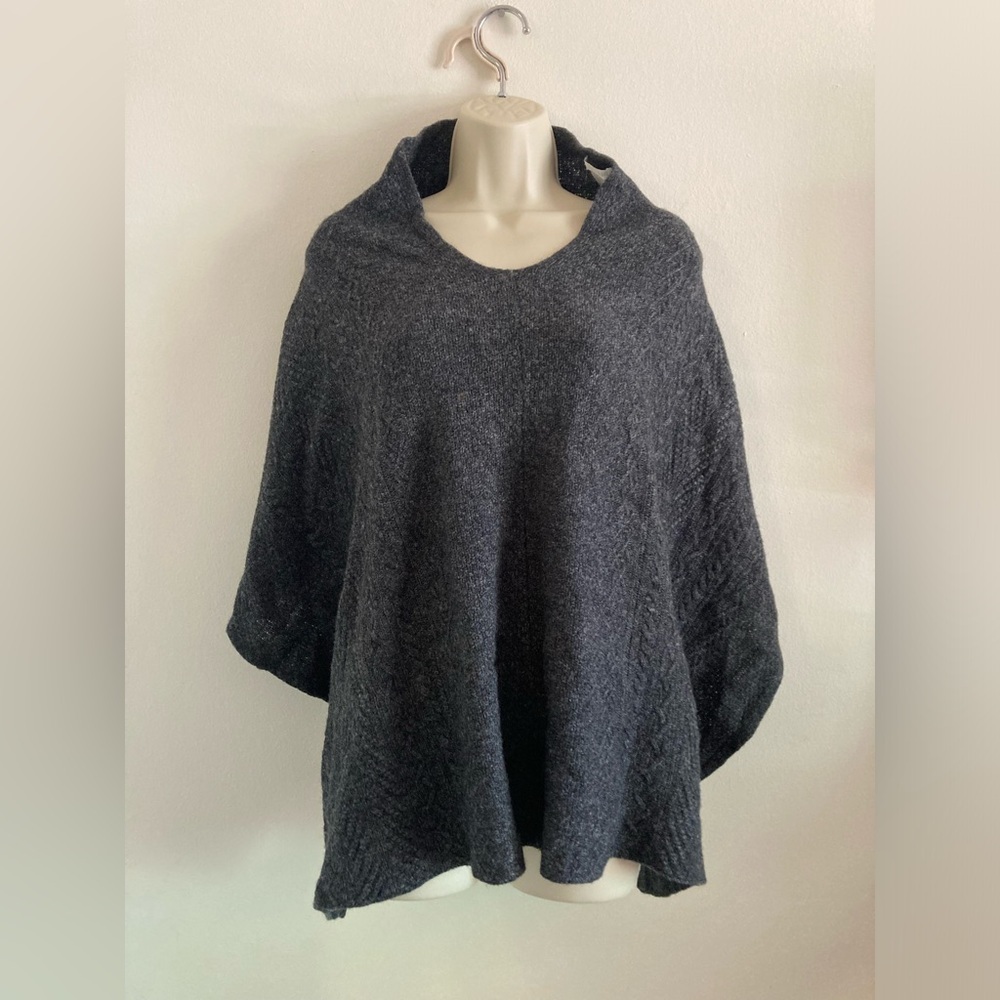 J Jill Womens Poncho Sweater One Size Gray Wool Cashmere Cape Shawl Drape